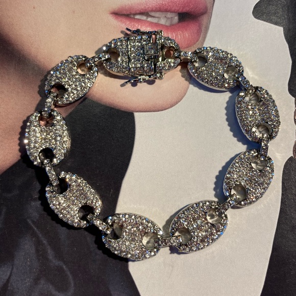 Gold Plated Crystals Hip Hop Bracelet - Picture 2 of 4